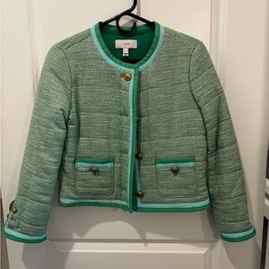 J. Crew Green Tweed Jacket with Gold Accents